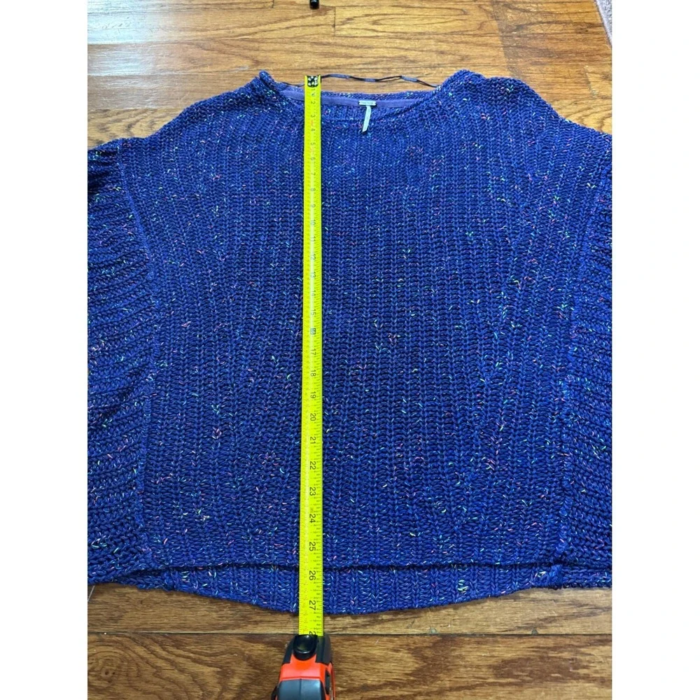 Free People Royal Blue Confetti Chunky Knit Oversized‎ Sweater Womens Large L